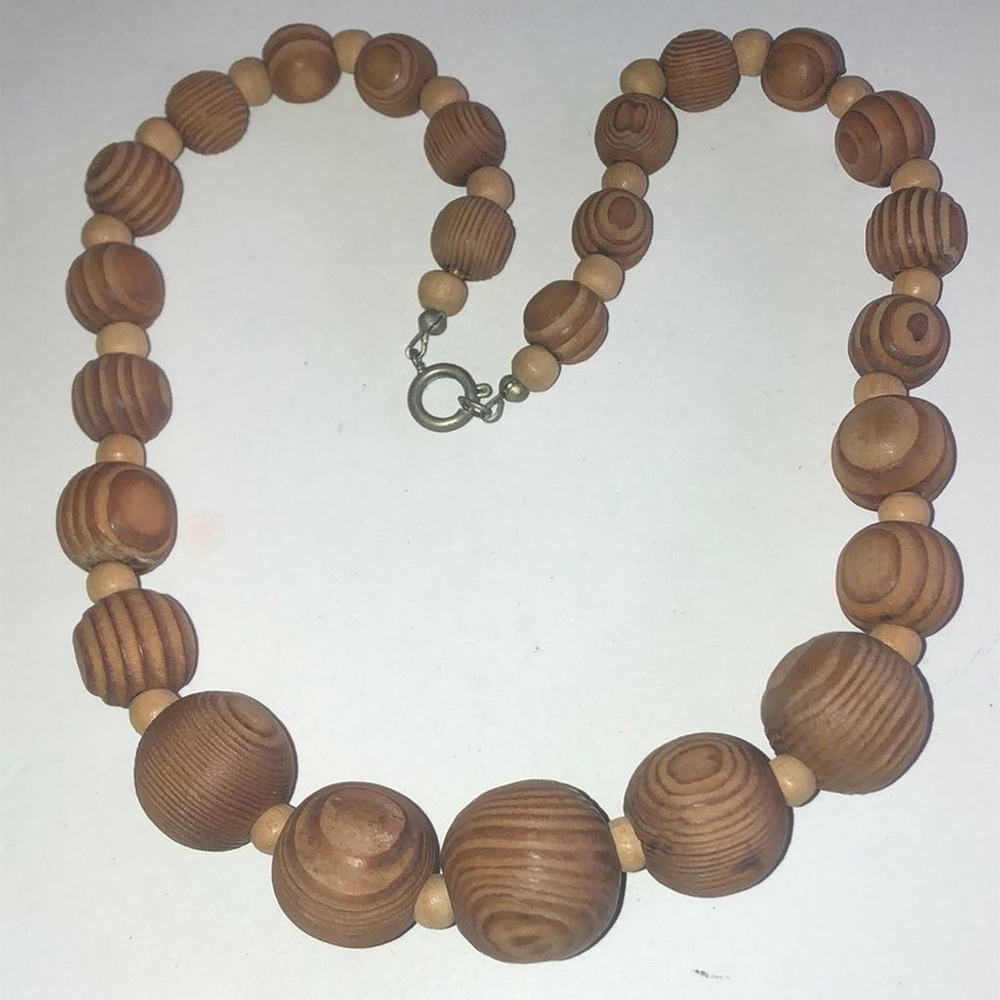 Vintage Wooden Beaded Retro Boho Necklace